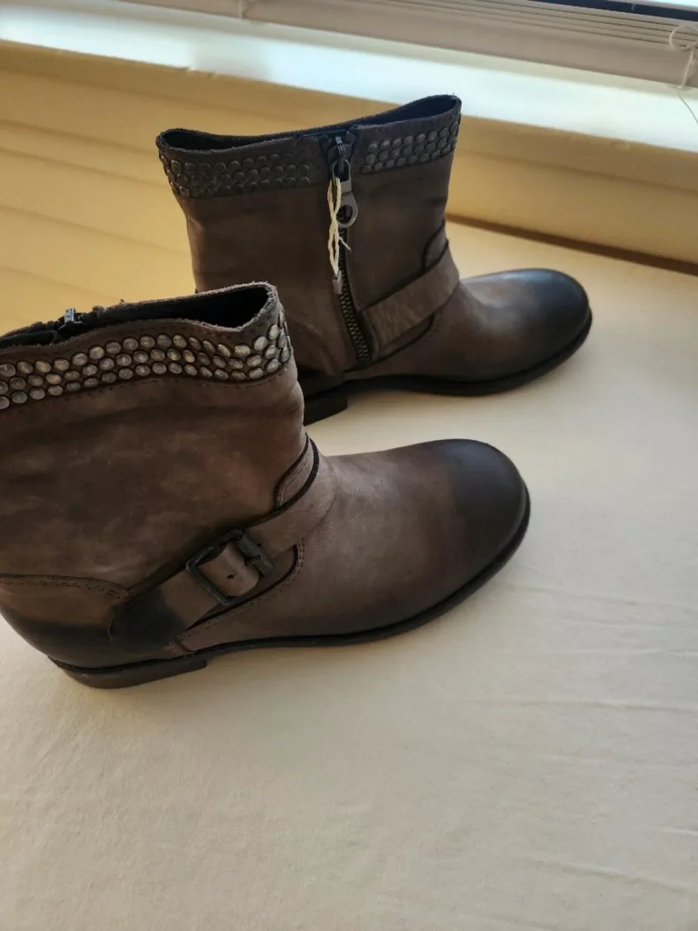 Italian Leather Distressed Ankle Boots Buckle Booties Size 36 / 6
